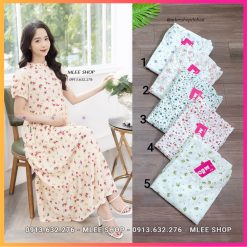 Đầm bầu thu họa tiết hoa nhí, váy bầu mùa thu đẹp, MLEE SHOP 0913632276