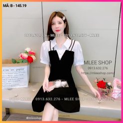 Váy đầm bầu cổ sơ mi dáng suông tay ngắn