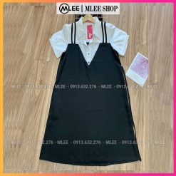 Đầm bầu yếm phối cổ sơ mi