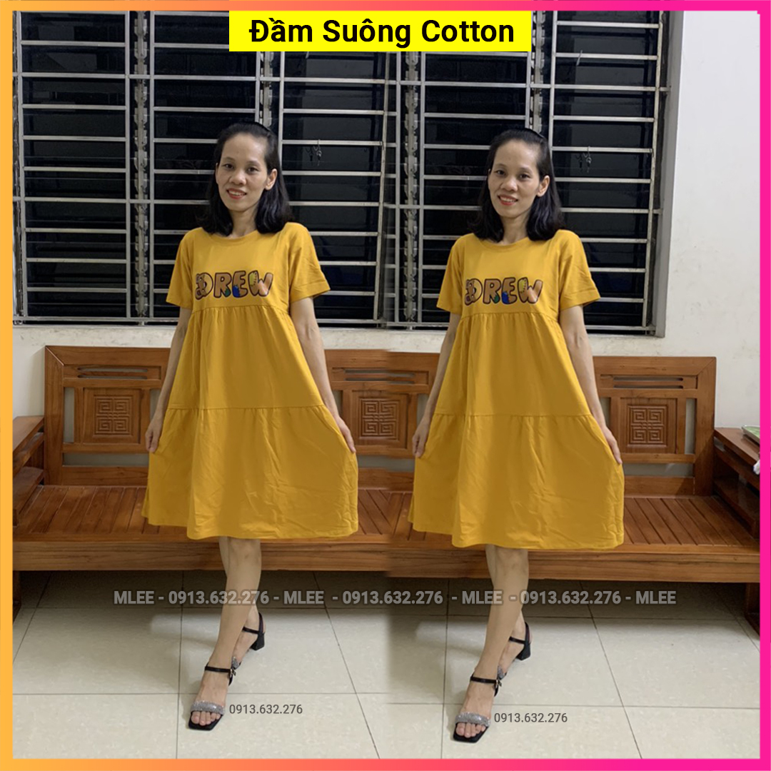 Đầm Suông  Váy Suông Dáng Dài Chất Cotton in Nốt Nhạc Form Rộng Đến 75Kg   Lazadavn