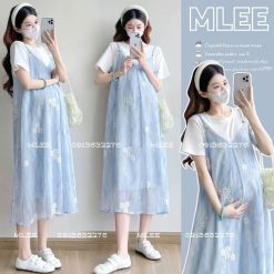 Đầm bầu pastel hoa nổi