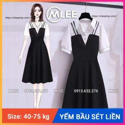 Đầm bầu cổ sơ mi, váy yếm bầu công sở, Size 40 đến 75kg, MLEE SHOP