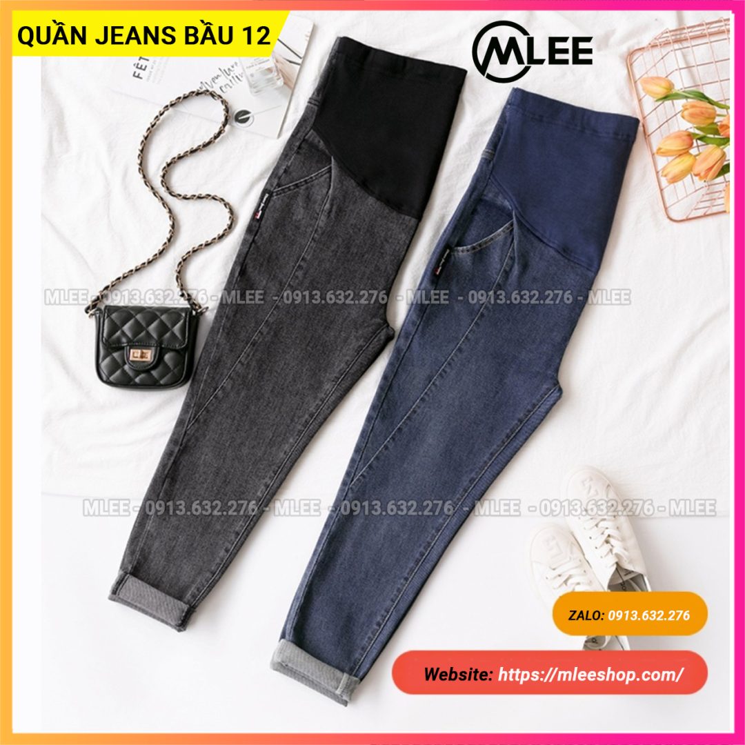 Quần jeans bầu đẹp, quần bò bầu baggy hàng mềm loại 1, MLEE SHOP