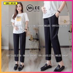 Quần bầu baggy công sở chất vải umi mềm mát ống đứng có đáp bụng bigsize, quần áo bầu đẹp, MLEE