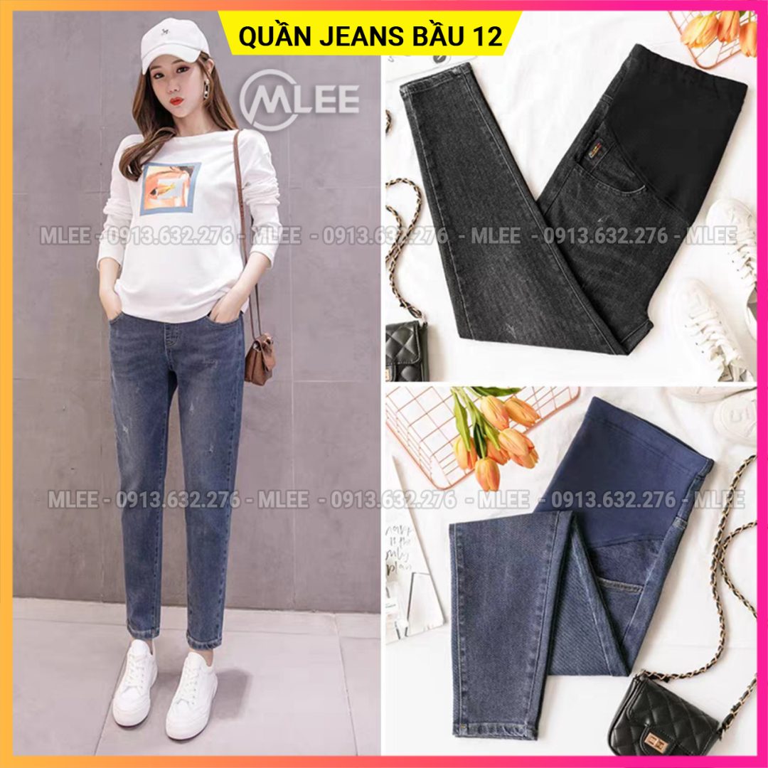 Quần jeans bầu đẹp, quần bò bầu baggy hàng mềm loại 1, MLEE SHOP