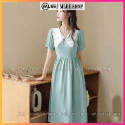 Đầm bầu đẹp phối cổ sen